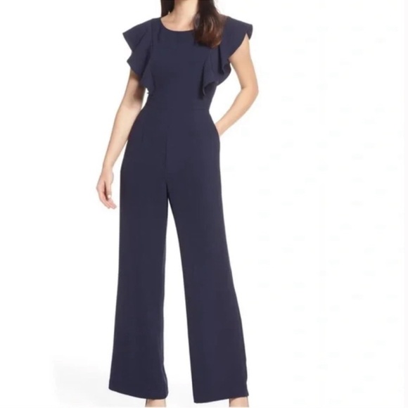 Eliza J Flutter Sleeve Jumpsuit Navy Size 18 - Picture 1 of 9